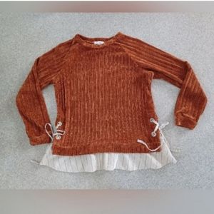 THML Anthropologie Orange and Cream Sweater Women's Large